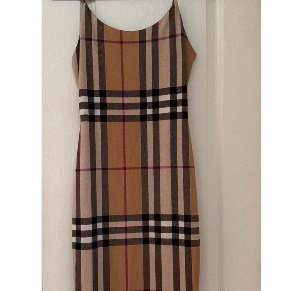 Windsor Tan and Black Plaid Midi Dress